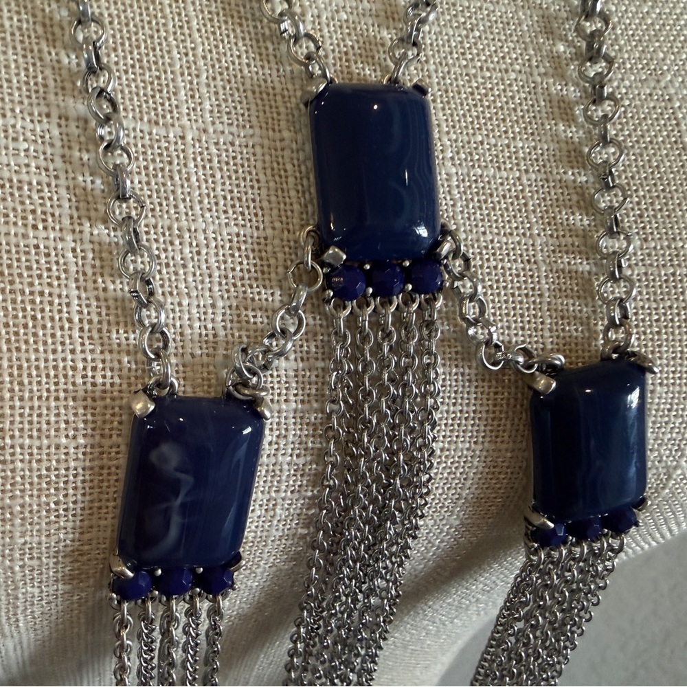 Chico's Silver Tone and Blue Agate Statement Necklace - Picture 7 of 7